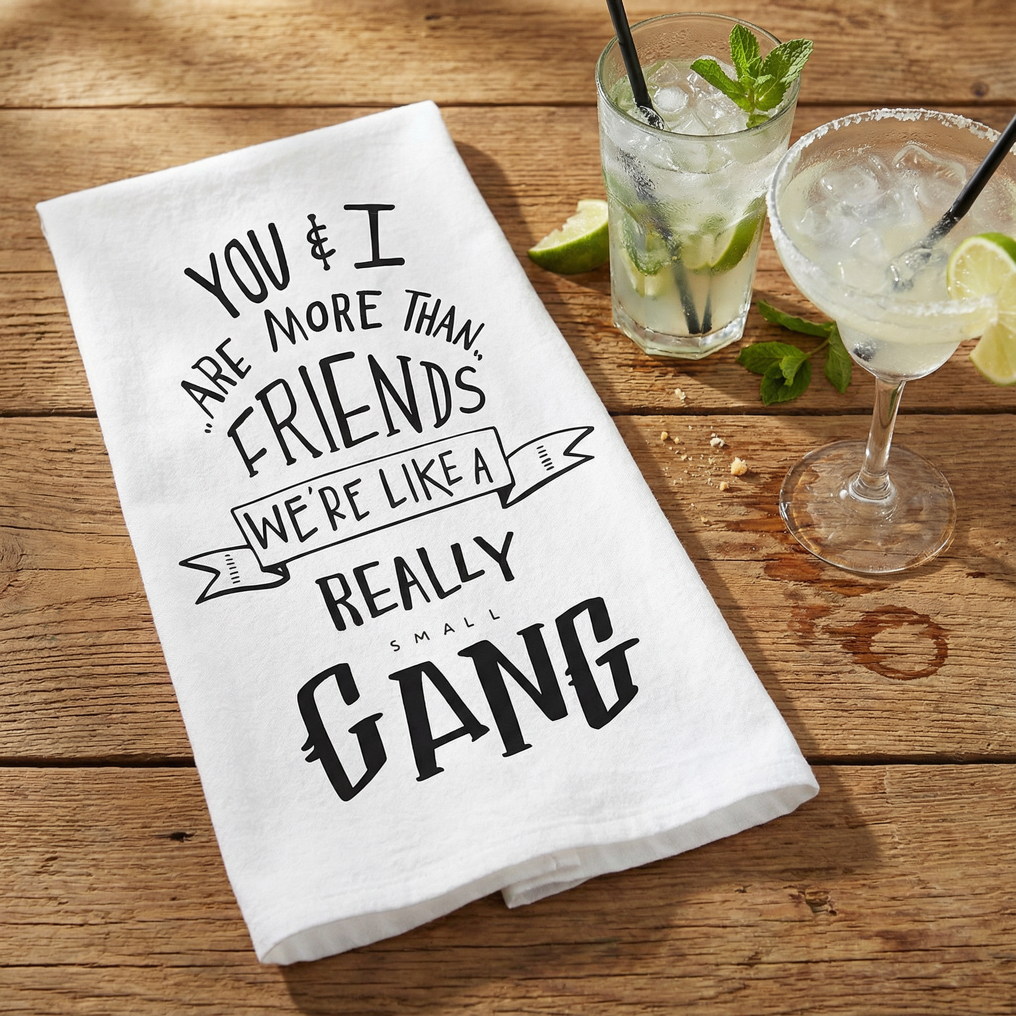 Set of 6 | You & I Are More Than Friends, We're Like a Really Small Gang Funny Snarky Dish Cloth Towel | Funny Tea Towel