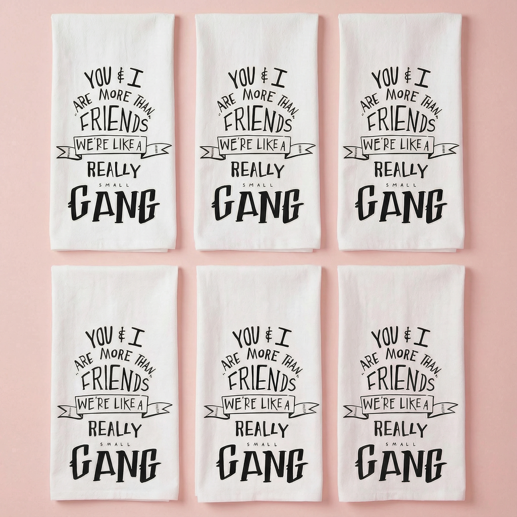 Set of 6 | You & I Are More Than Friends, We're Like a Really Small Gang Funny Snarky Dish Cloth Towel | Funny Tea Towel