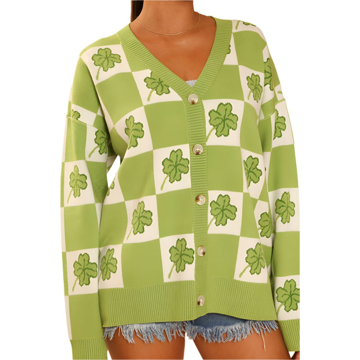 Shamrock Checkered Cardigan in Green and White [Available in SM-XL]
