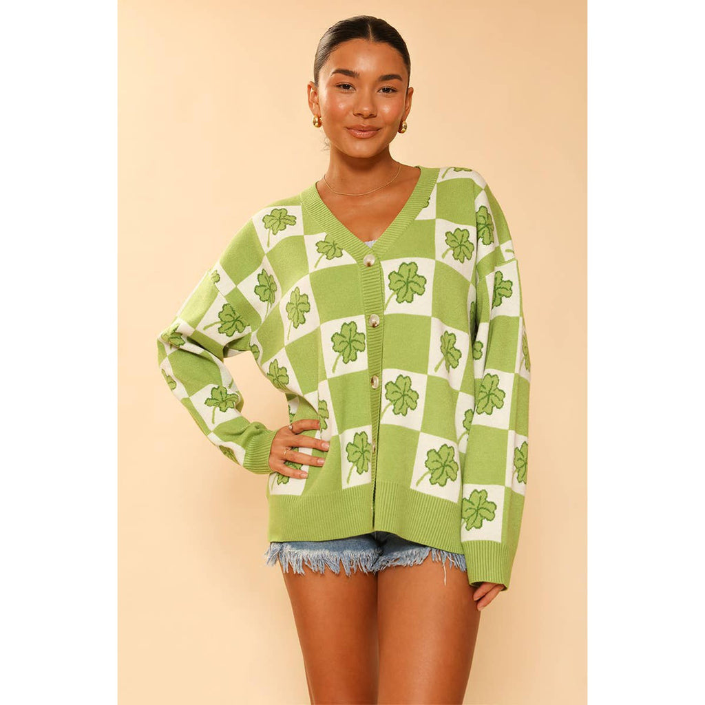 Shamrock Checkered Cardigan in Green and White [Available in SM-XL]
