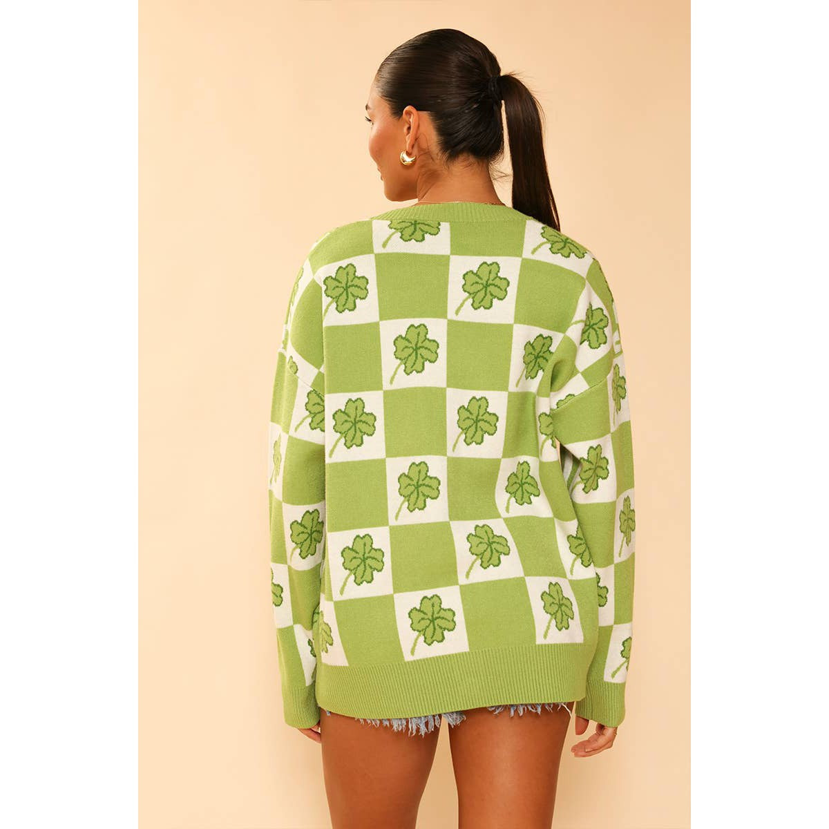 Shamrock Checkered Cardigan in Green and White [Available in SM-XL]