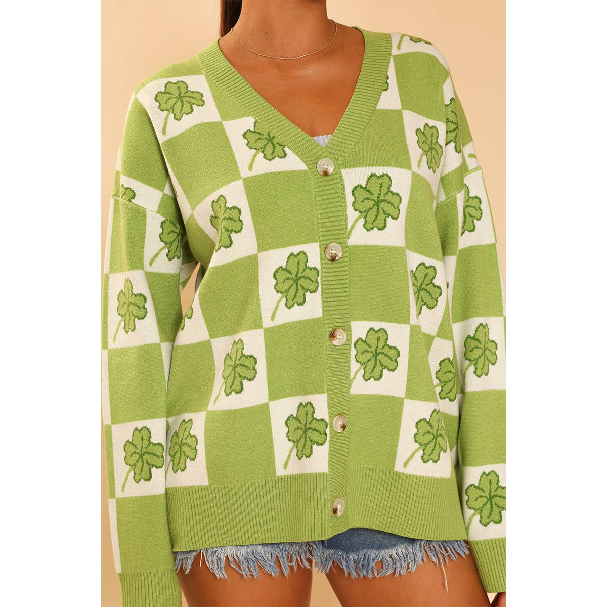 Shamrock Checkered Cardigan in Green and White [Available in SM-XL]