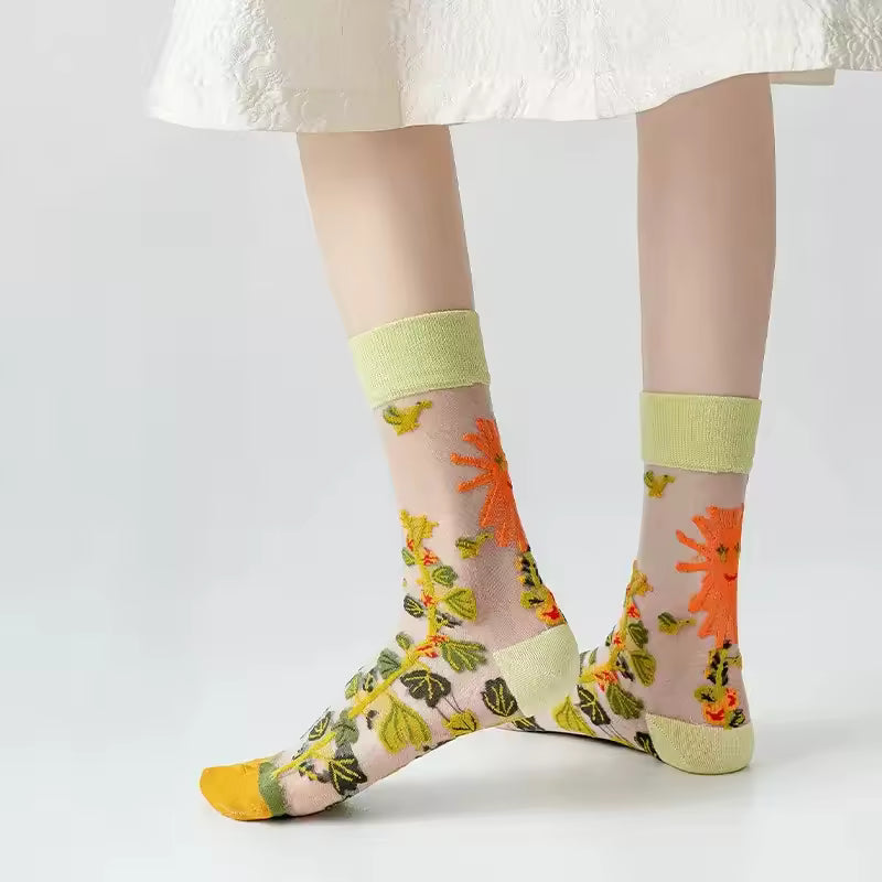 Sheer Plant Lover Socks in 8 Nature-Inspired Styles [Fits Size 5-9]