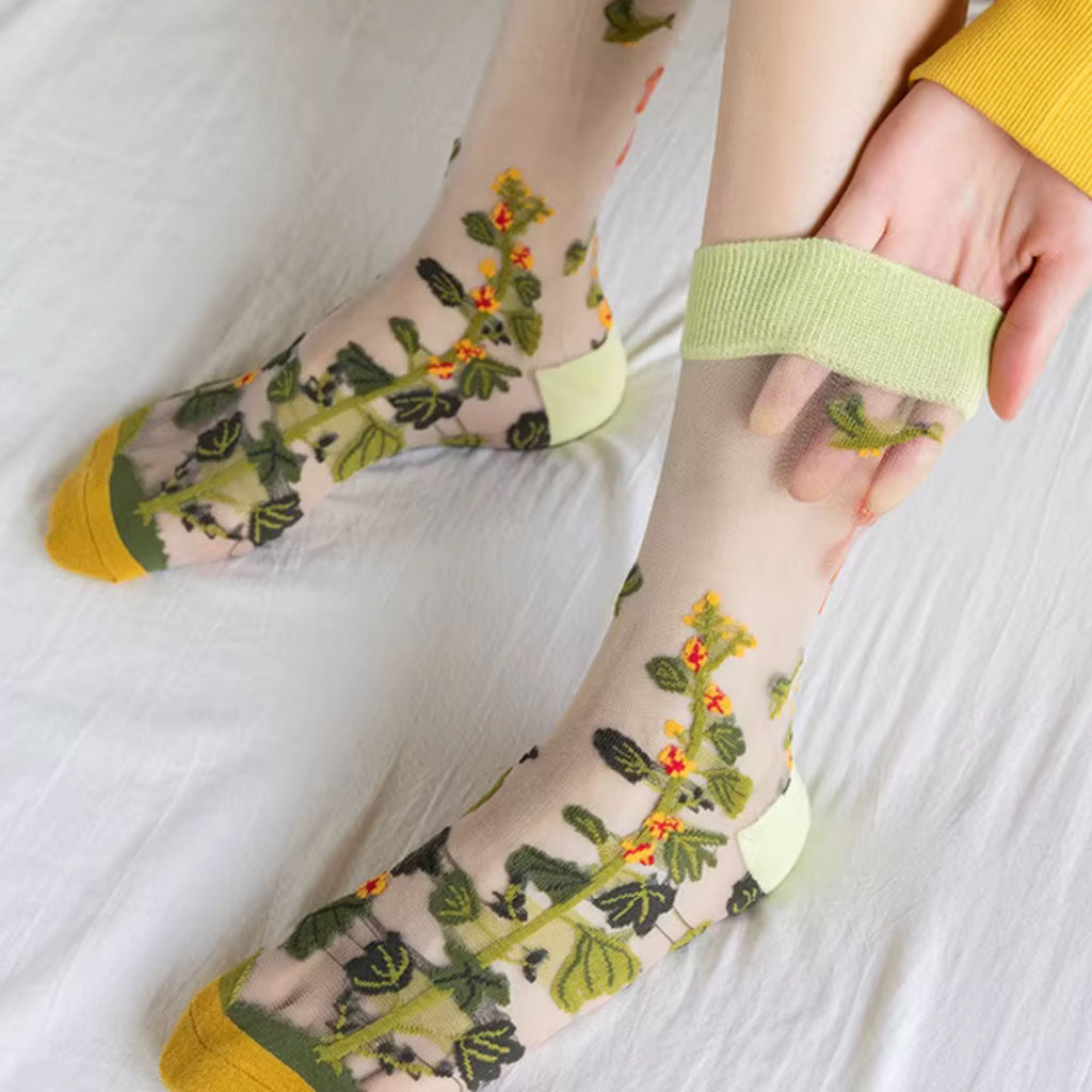 Sheer Plant Lover Socks in 8 Nature-Inspired Styles [Fits Size 5-9]
