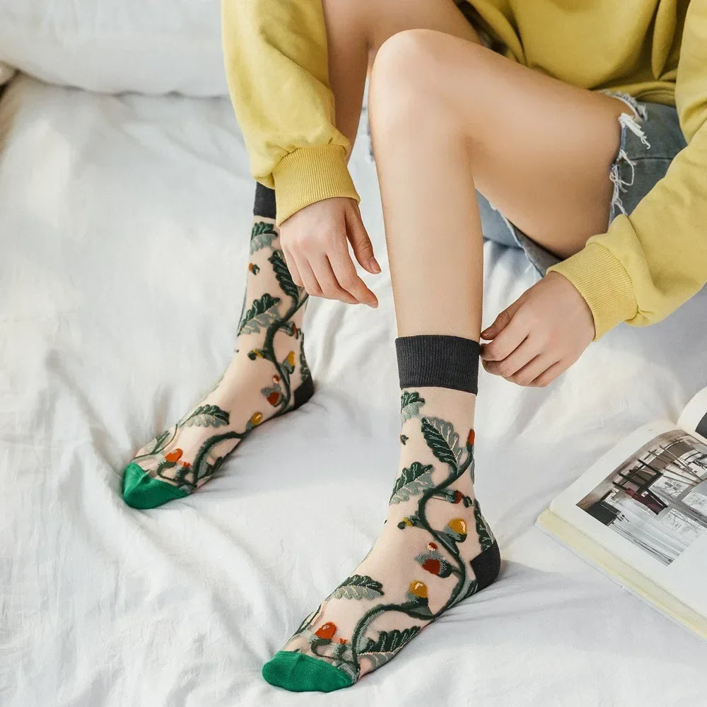 Sheer Plant Lover Socks in 8 Nature-Inspired Styles [Fits Size 5-9]