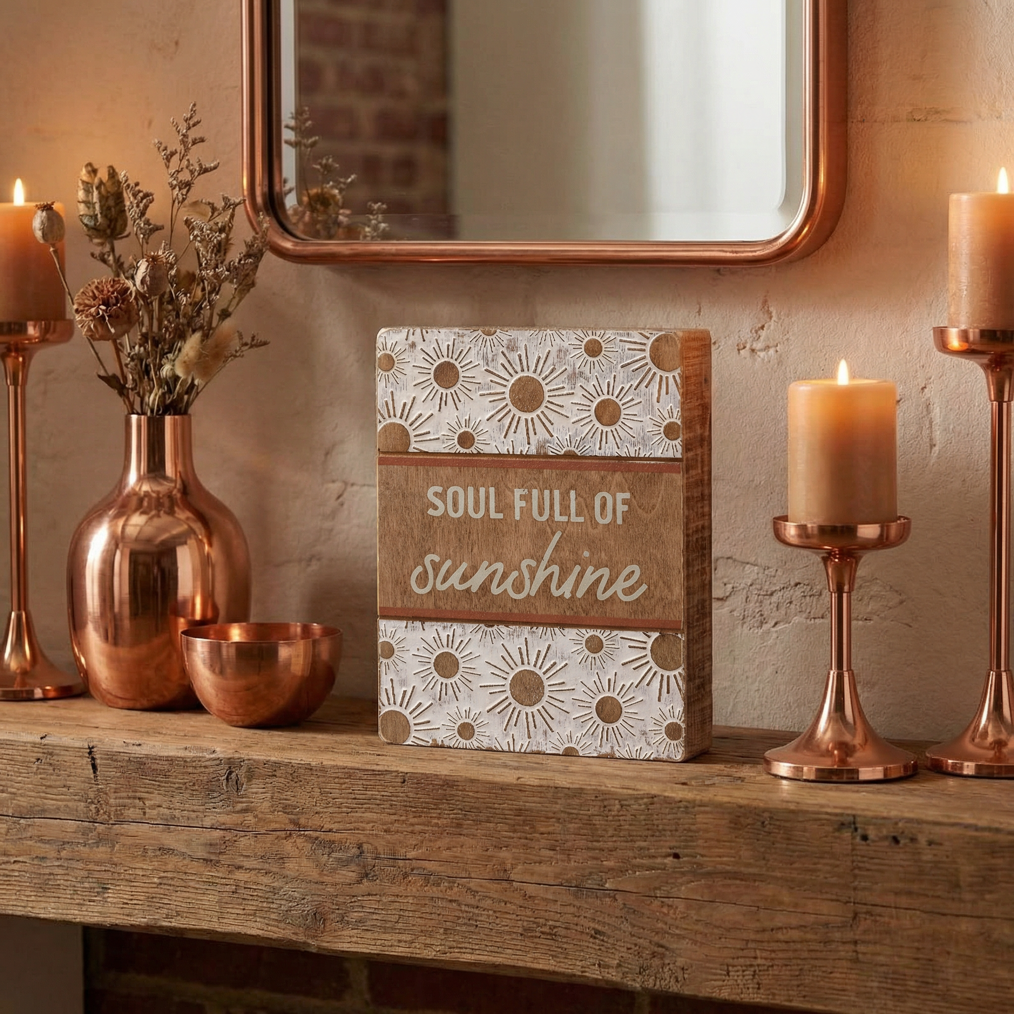 Soul Full Of Sunshine Wooden Box Sign | Boho Sunburst Home Decor