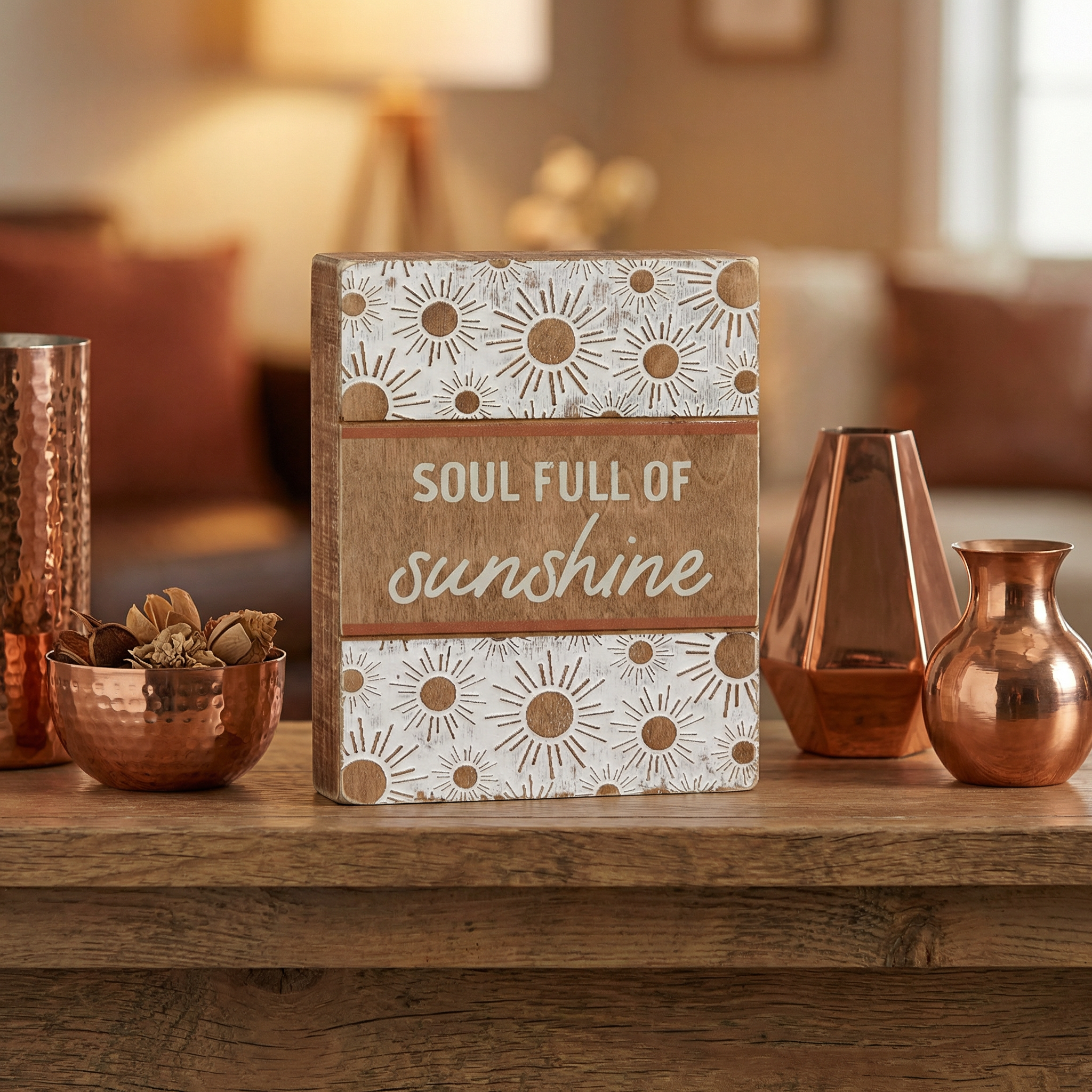 Soul Full Of Sunshine Wooden Box Sign | Boho Sunburst Home Decor