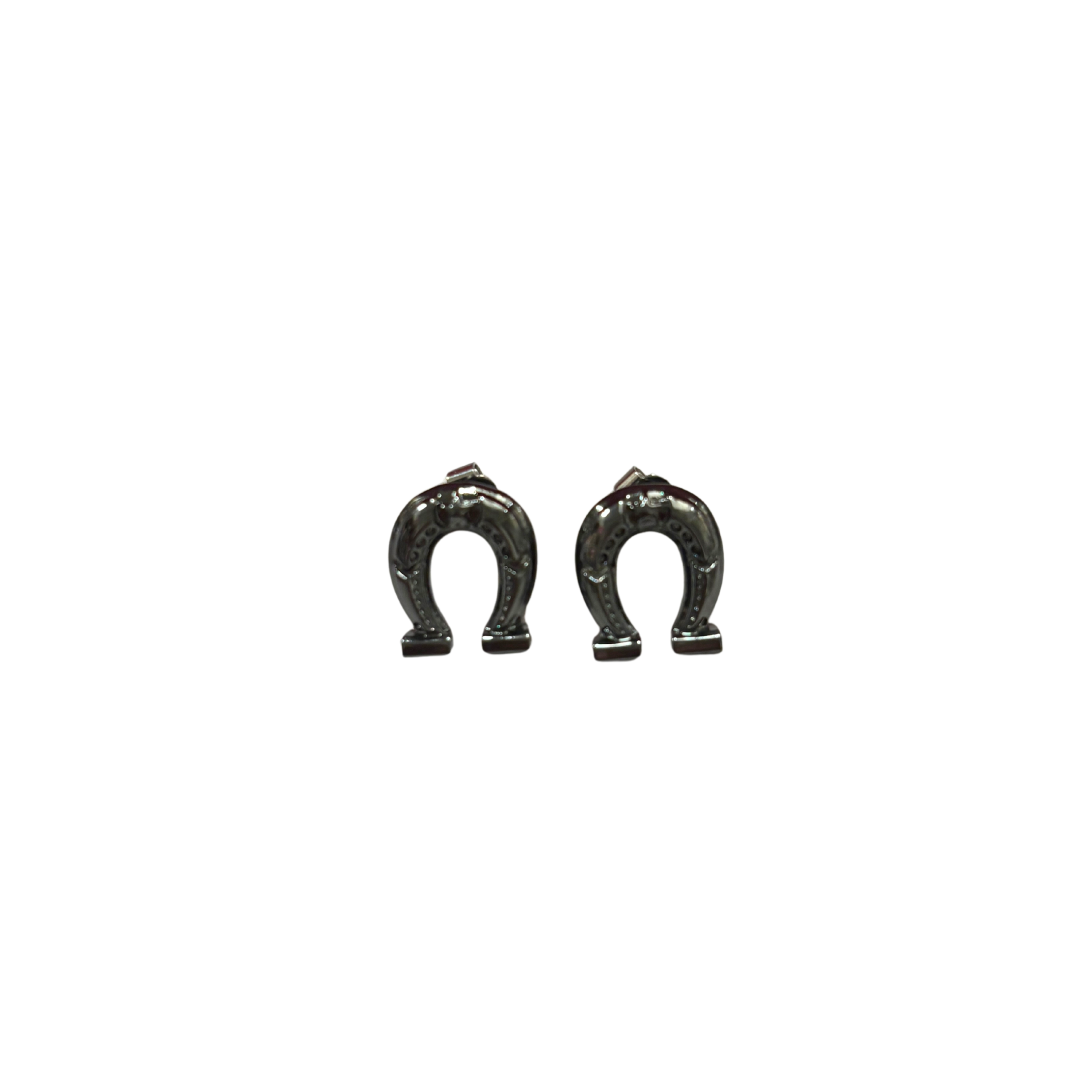 Sourpuss Earrings | Horseshoe Studs Black Gunmetal | Rockabilly Lucky Charm Jewelry