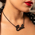 Sourpuss “Evil” Pendant Necklace with Black Rhinestones Gothic Statement Jewelry