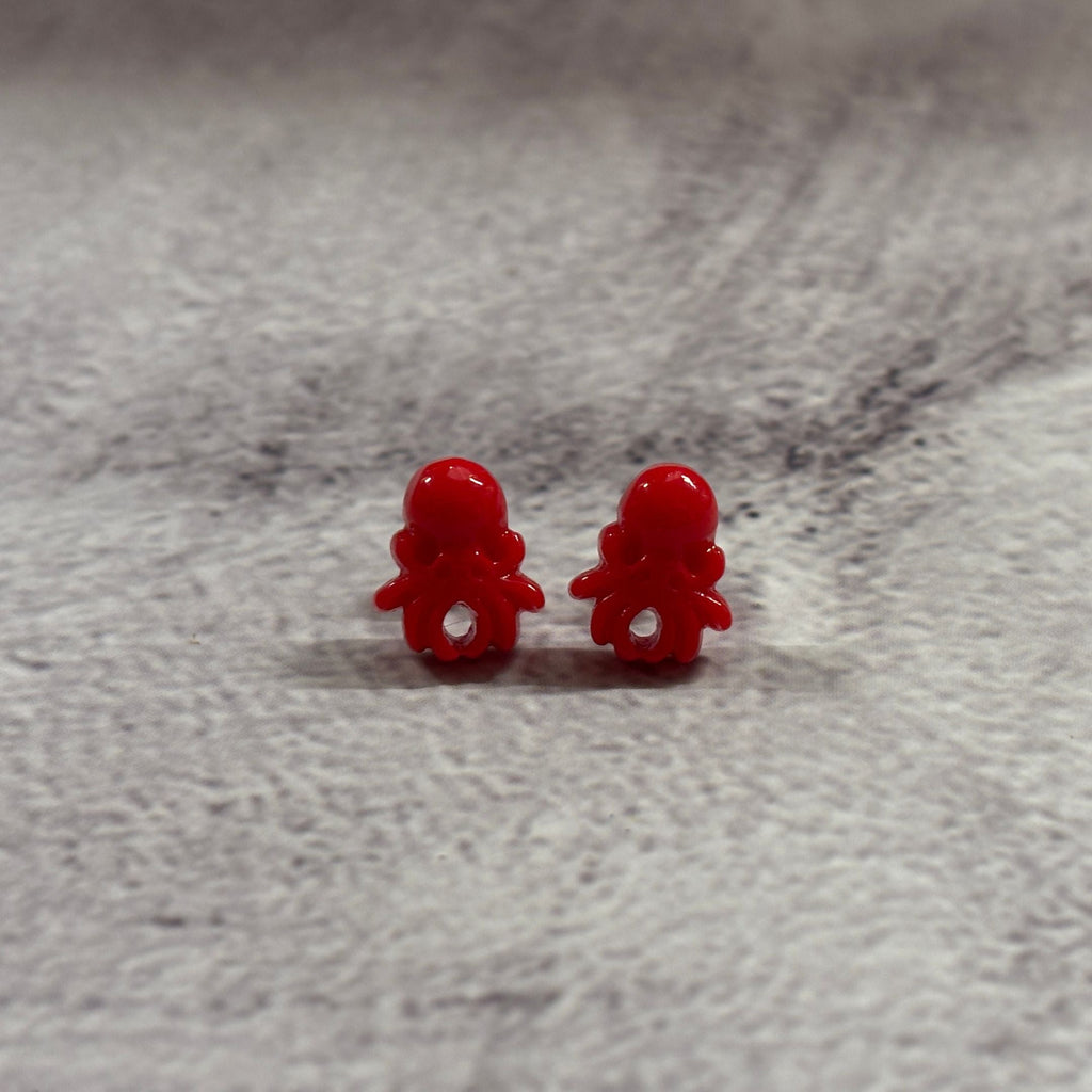 Sourpuss Red Octopus Earrings | Nautical Studs Rockabilly Jewelry | Alternative Sailor Accessories