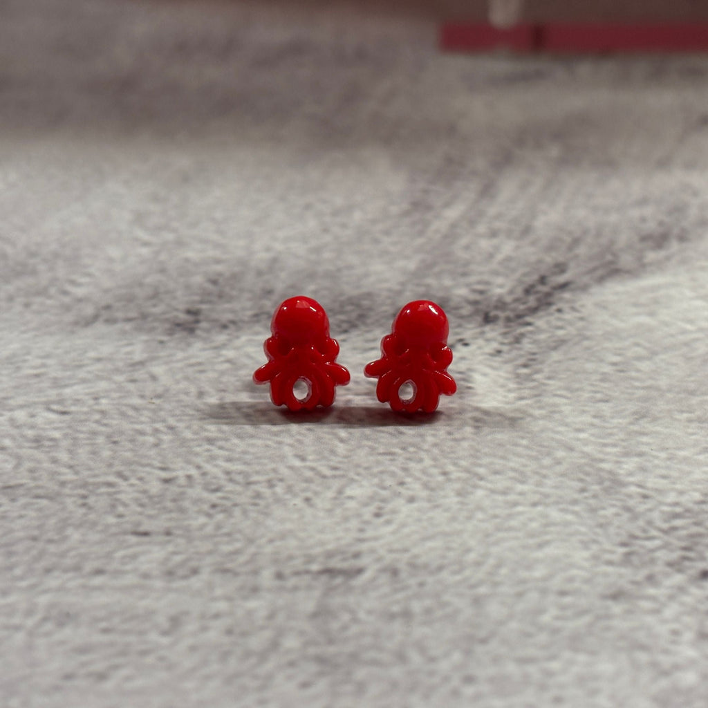 Sourpuss Red Octopus Earrings | Nautical Studs Rockabilly Jewelry | Alternative Sailor Accessories