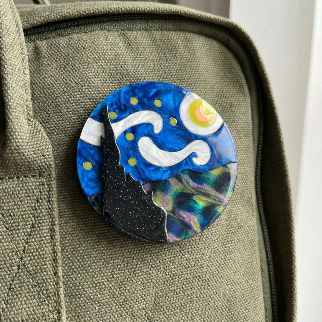 Starry Night Van Gogh Inspired Acetate Large Format Pin Brooch
