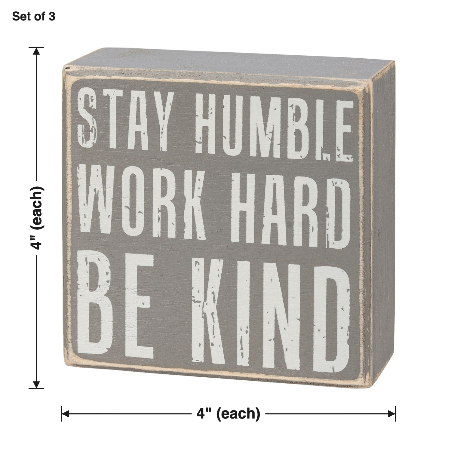 Stay Humble Gray Box Sign Set | Giftable Home Decor | 4" x 4" | Gift for Her