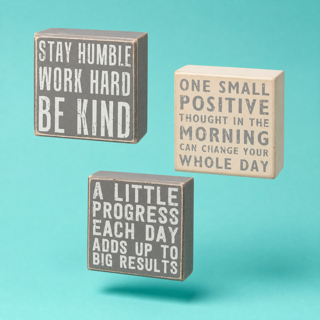 Stay Humble Gray Box Sign Set | Giftable Home Decor | 4" x 4" | Gift for Her