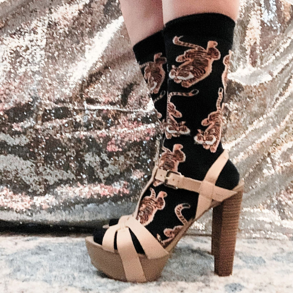These Are My Knock ’Em Dead Socks | Tiger Motif Vintage Crew Socks