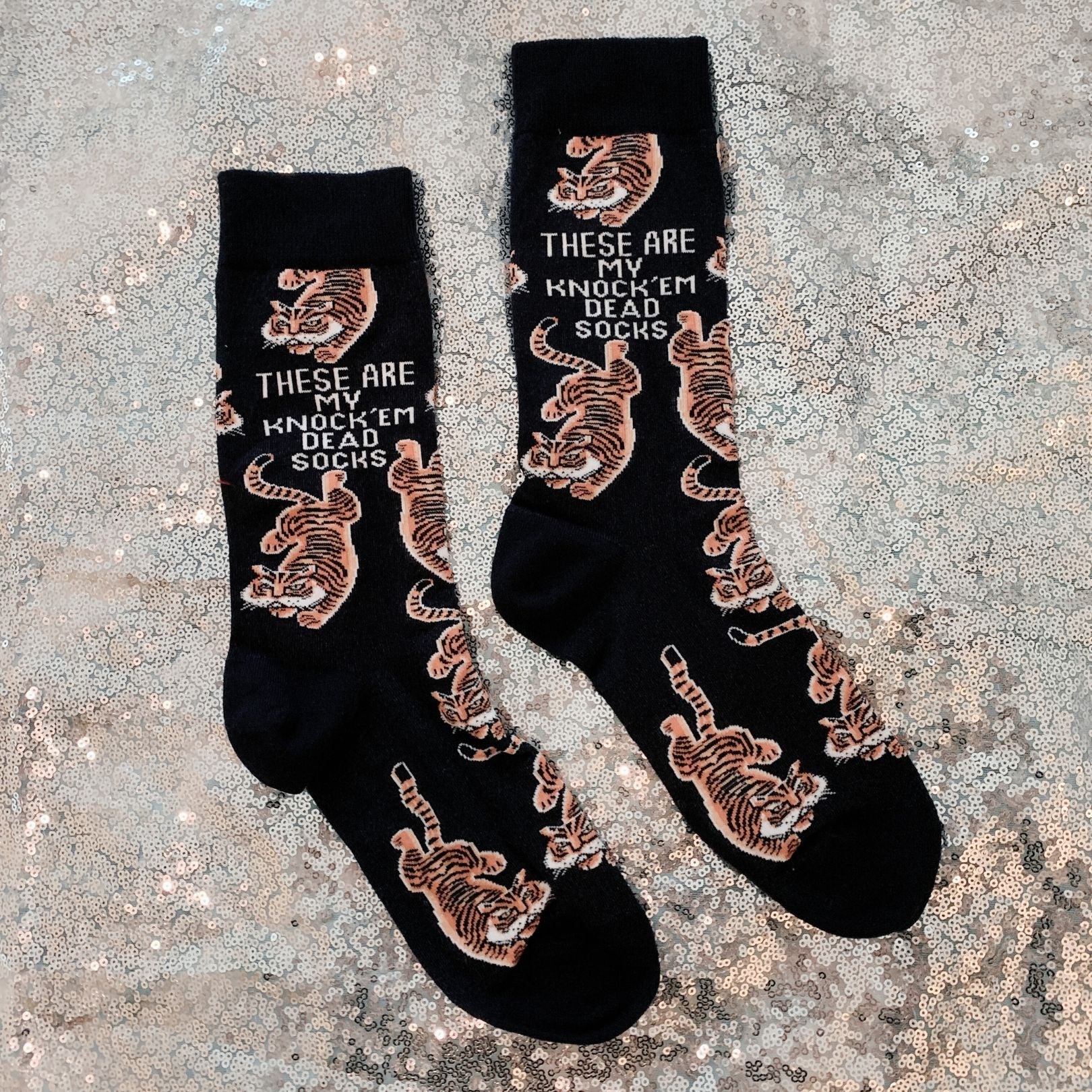 These Are My Knock ’Em Dead Socks | Tiger Motif Vintage Crew Socks