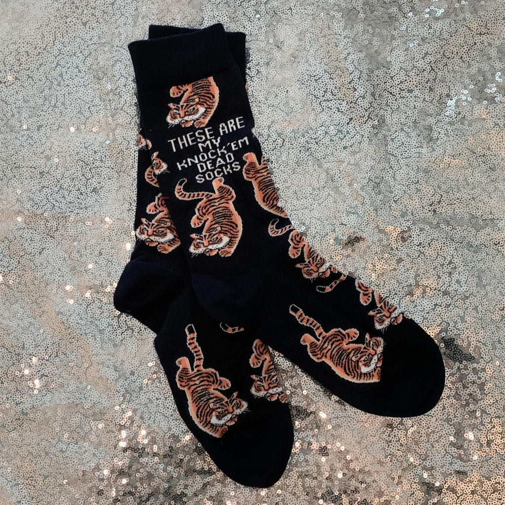 These Are My Knock ’Em Dead Socks | Tiger Motif Vintage Crew Socks