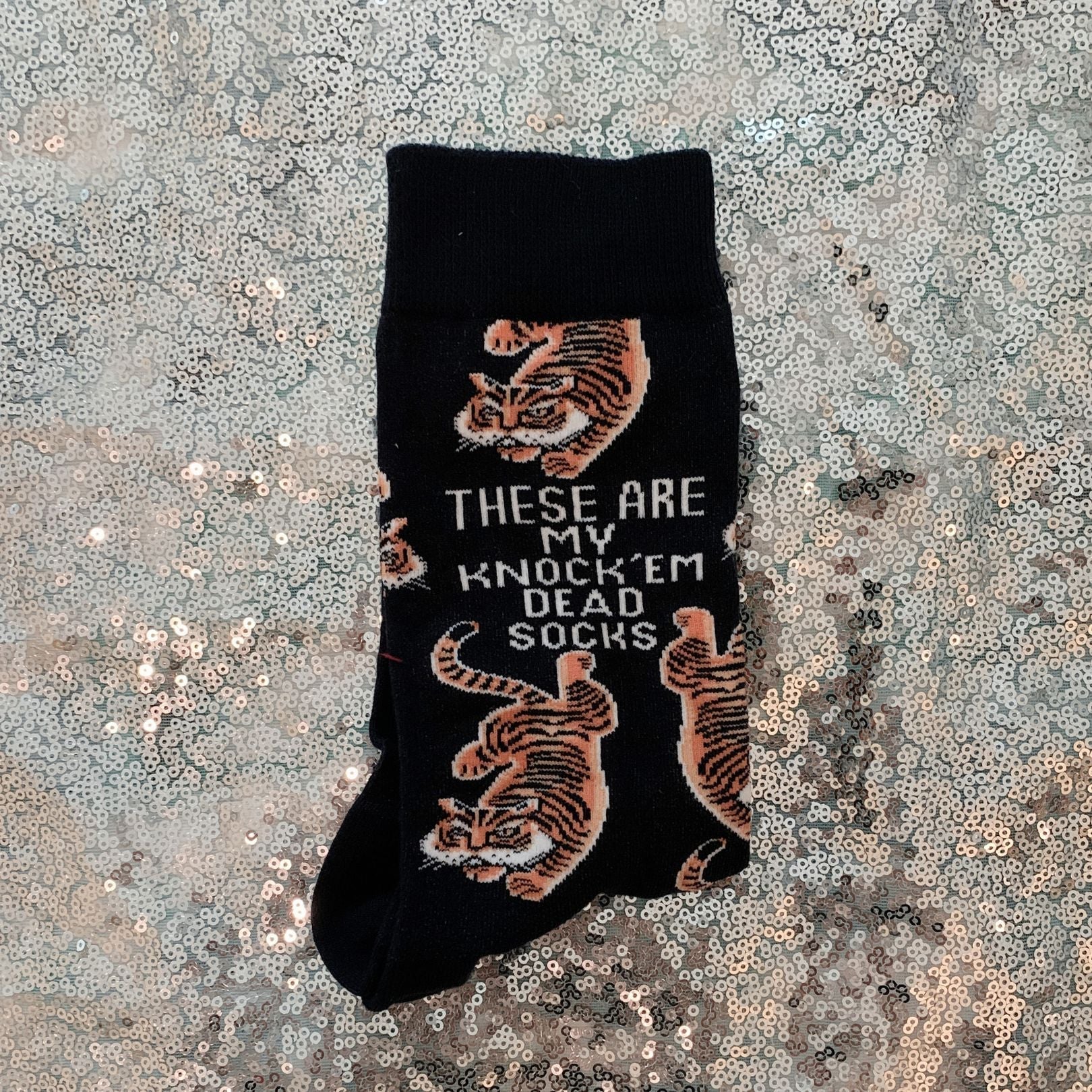 These Are My Knock ’Em Dead Socks | Tiger Motif Vintage Crew Socks