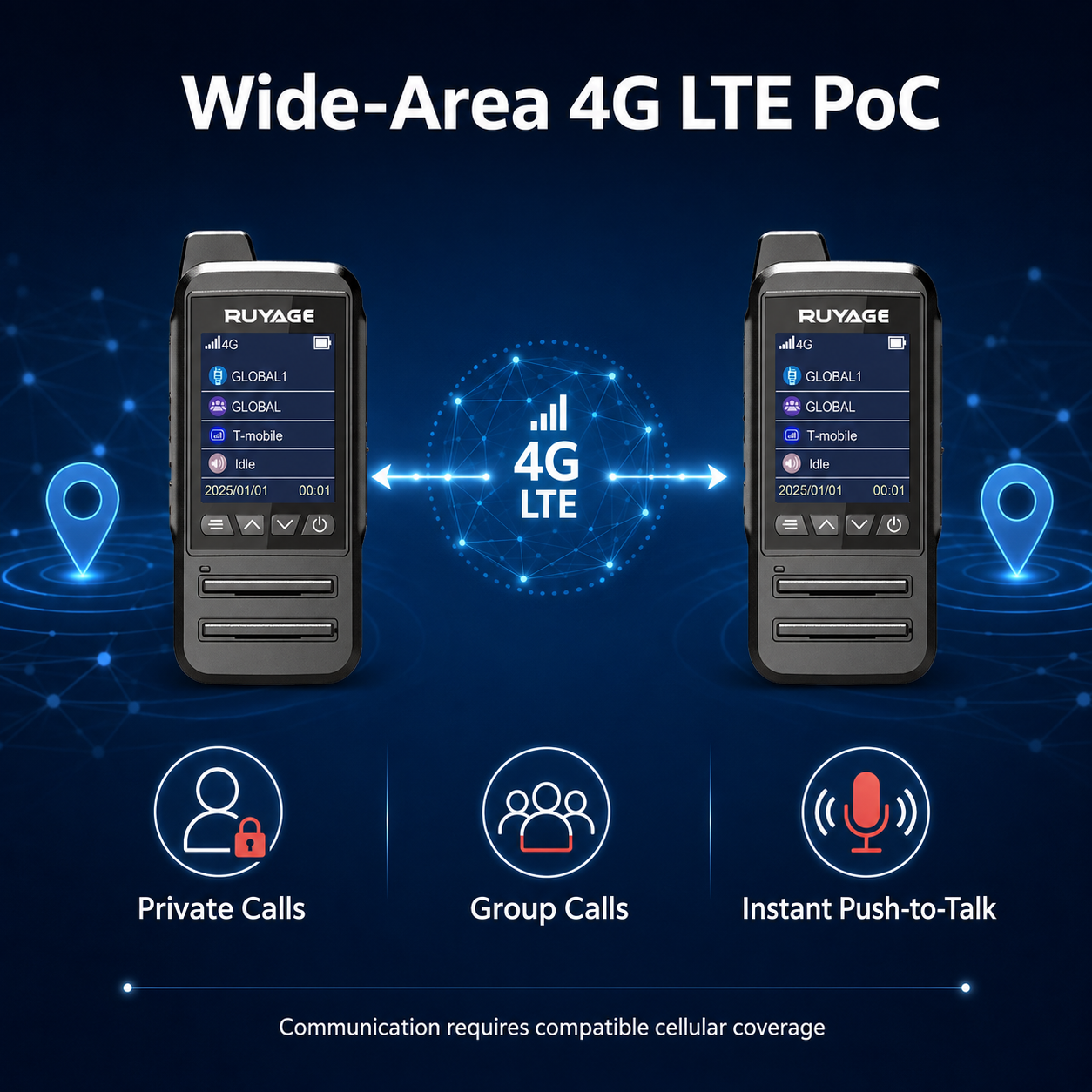 RUYAGE CT68 IP67 Waterproof 4G LTE PoC Walkie Talkies – 2-Pack