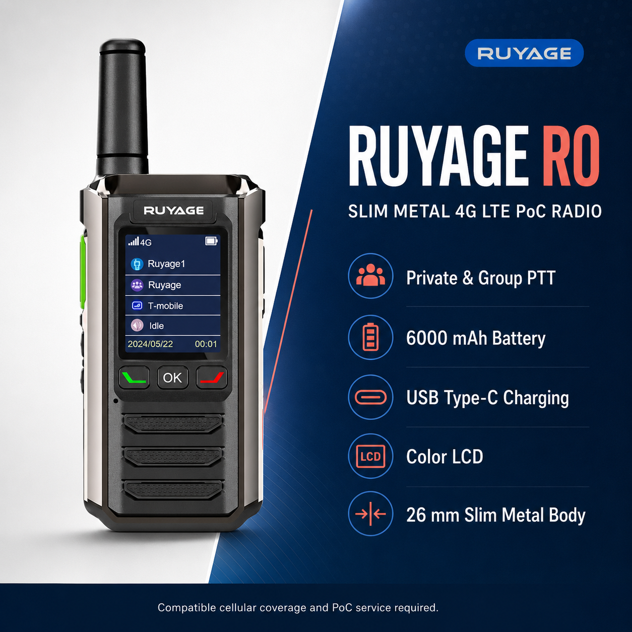 RUYAGE R0 Metal-Body 4G LTE PoC Walkie Talkies – 2-Pack