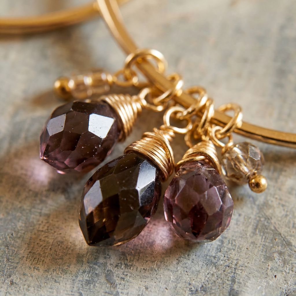 Violet Glass Beads Dangle Hoops Earrings | Glass Crystal Gemstones