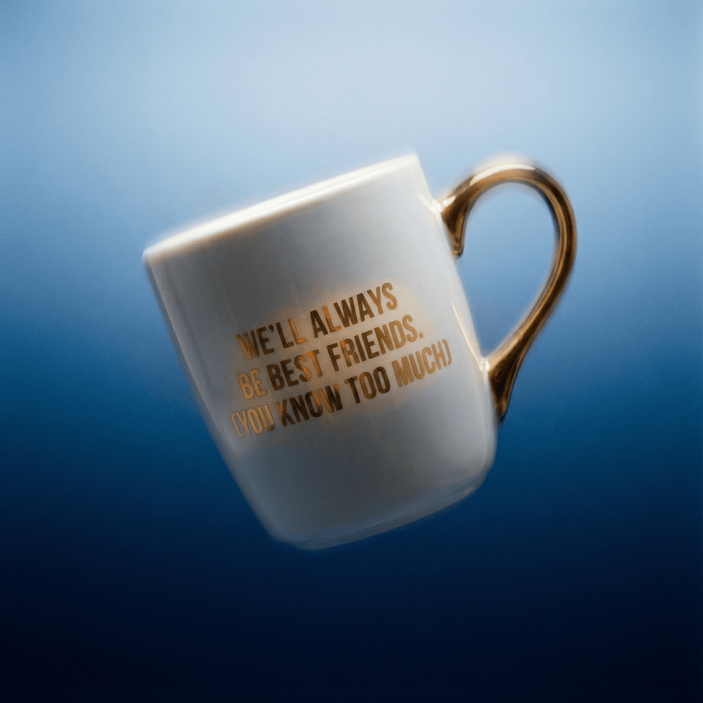 We'll Always Be Best Friends (You Know Too Much) Mug Gold Handle | Stoneware Coffee Tea Cup | 16oz