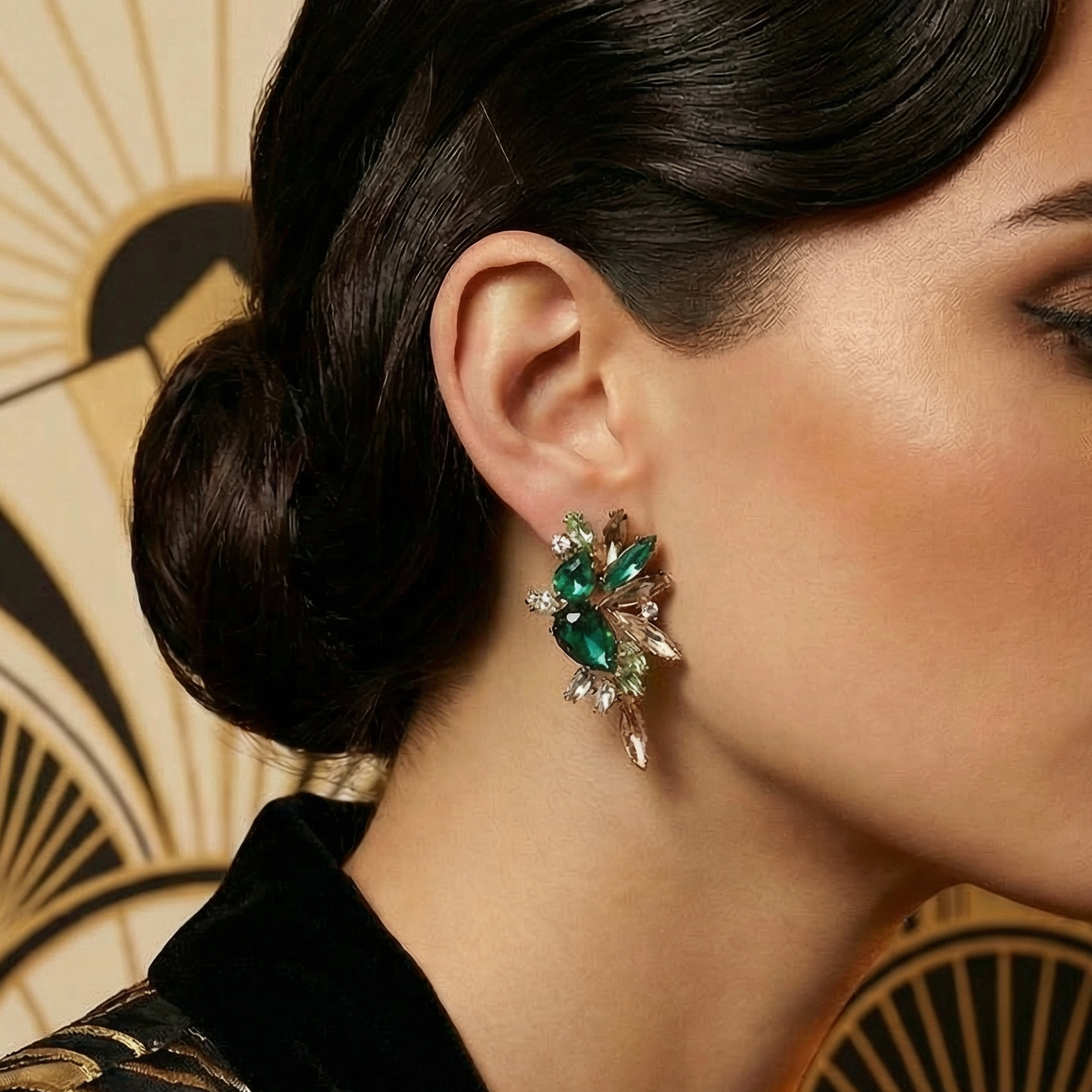 Wings of Emerald Jeweled Cluster Earrings