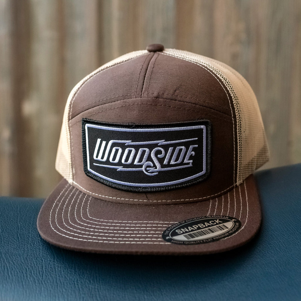 Woodside 7-Panel Brown/Khaki Snapback Trucker Hat