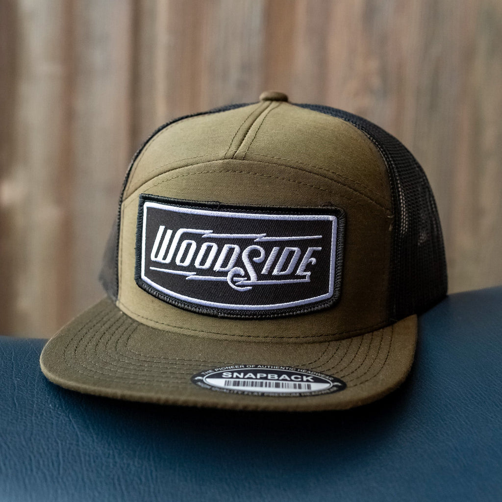 Woodside 7-Panel Olive/Black Snapback Trucker Hat