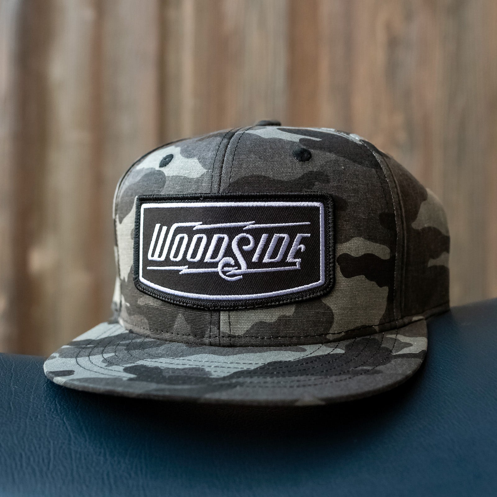 Woodside Brand Patch Gray Camo Snapback Hat
