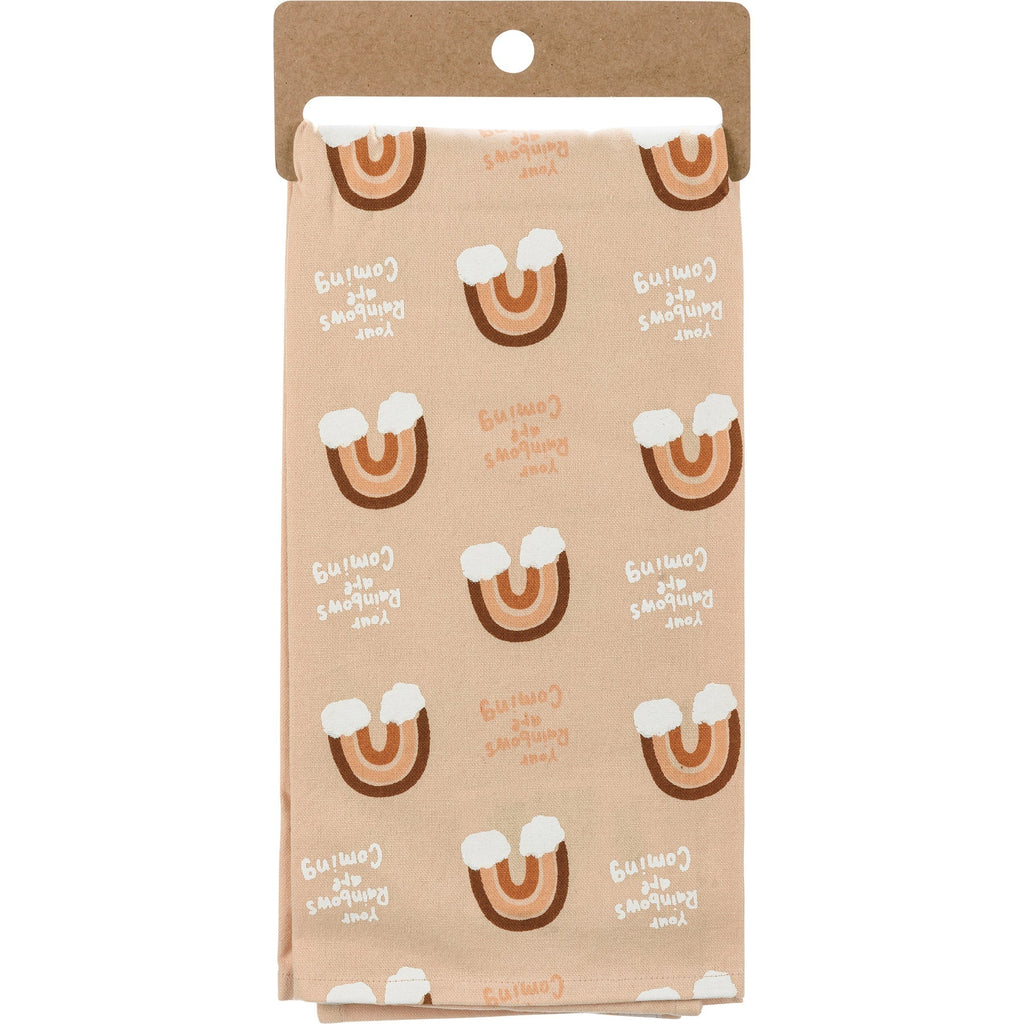 Your Rainbows Are Coming Inspirational Gift | Decor Sign and Tea Towel Bundle