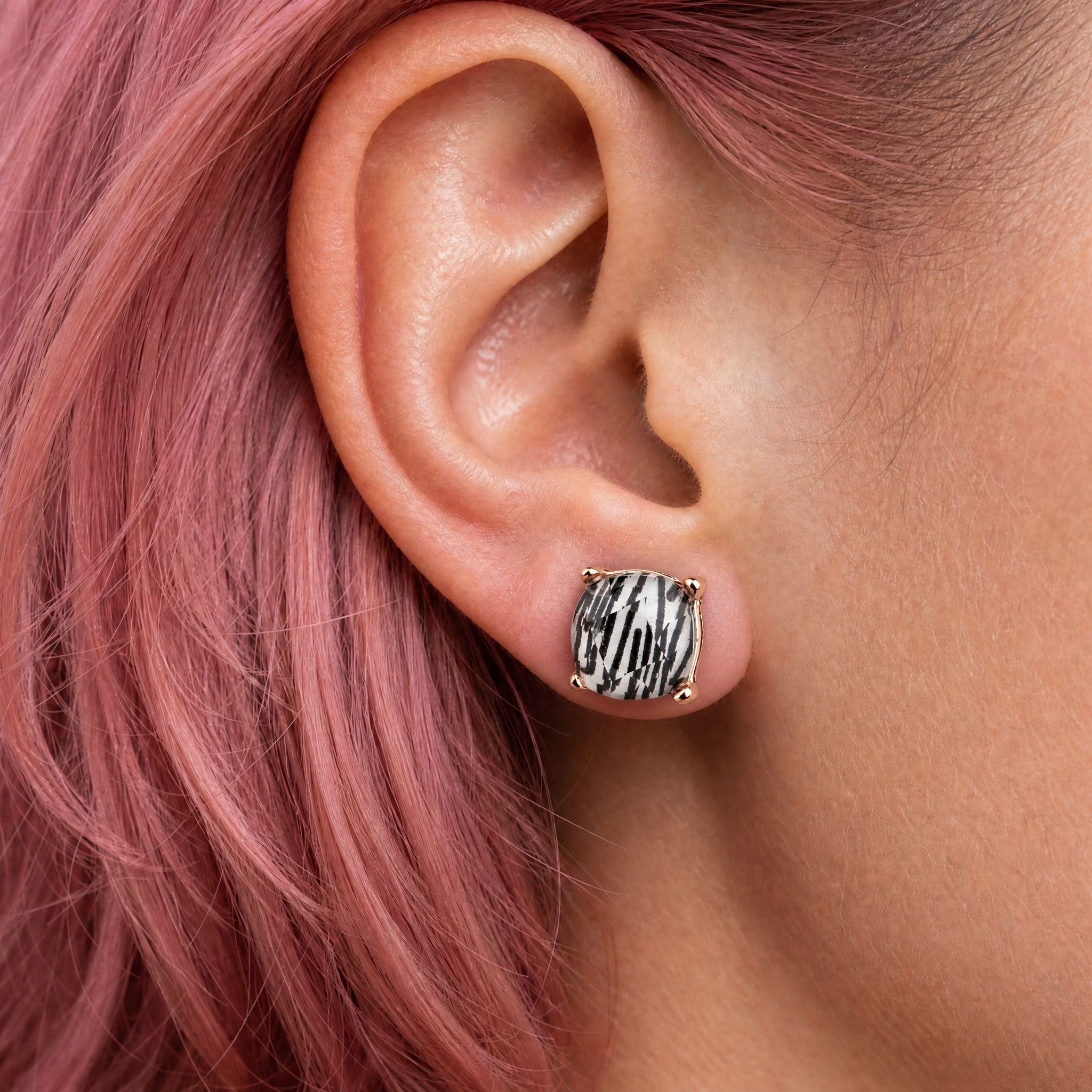 Zebra Stripes Square Stud Earrings