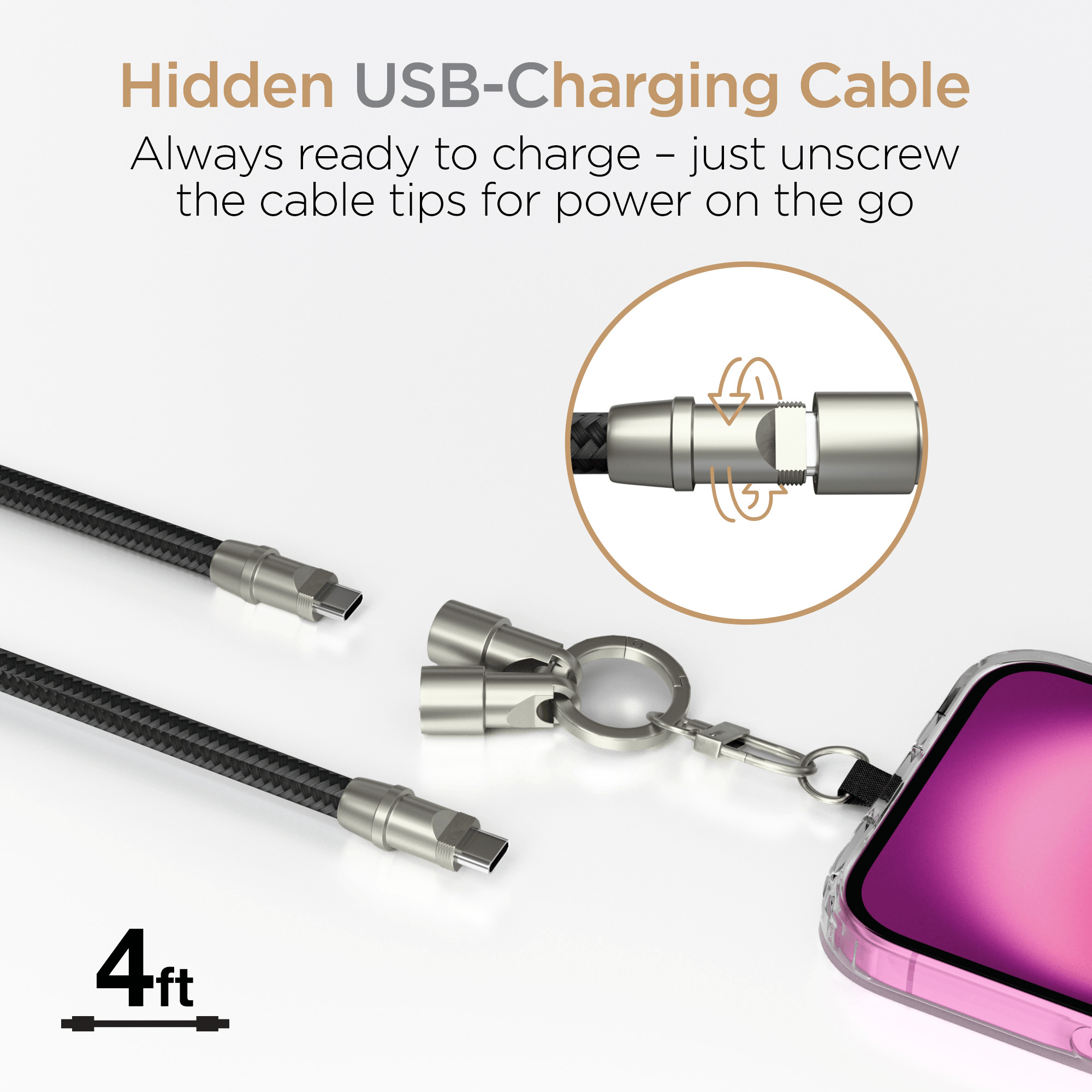 HyperGear 2-in-1 Universal Crossbody Phone Strap and Charging Cable
