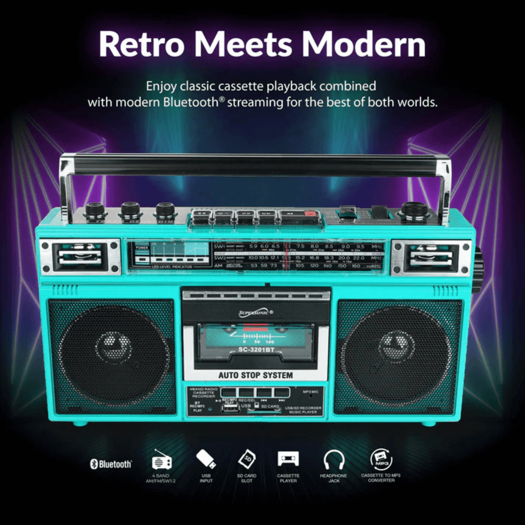 Supersonic 4 Band Bluetooth Radio & Cassette Player + Cassette To Mp3 Converter