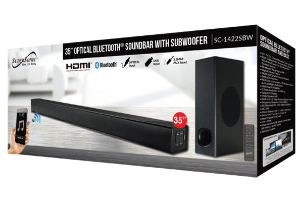 Supersonic 35" Optical Bluetooth Soundbar and Subwoofer