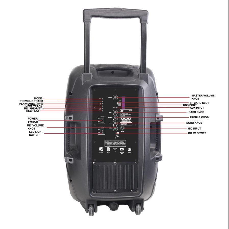 Naxa Portable 15 inch Bluetooth Party Speaker with Disco Light & Stand
