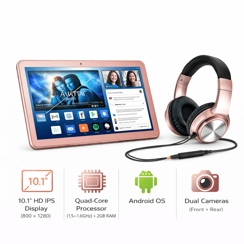Emerson 10.1" Tablet Combo with Headphones and USB Keyboard Rose Gold - Refurbished
