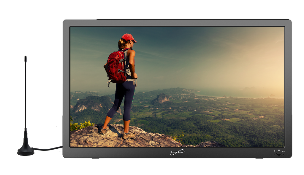 Supersonic Portable 16" 12 Volt Digital LED TV with USB, SD, and HDMI Input, Built-in Rechargeable Lithium Ion Battery and FM Radio (SC-2816)