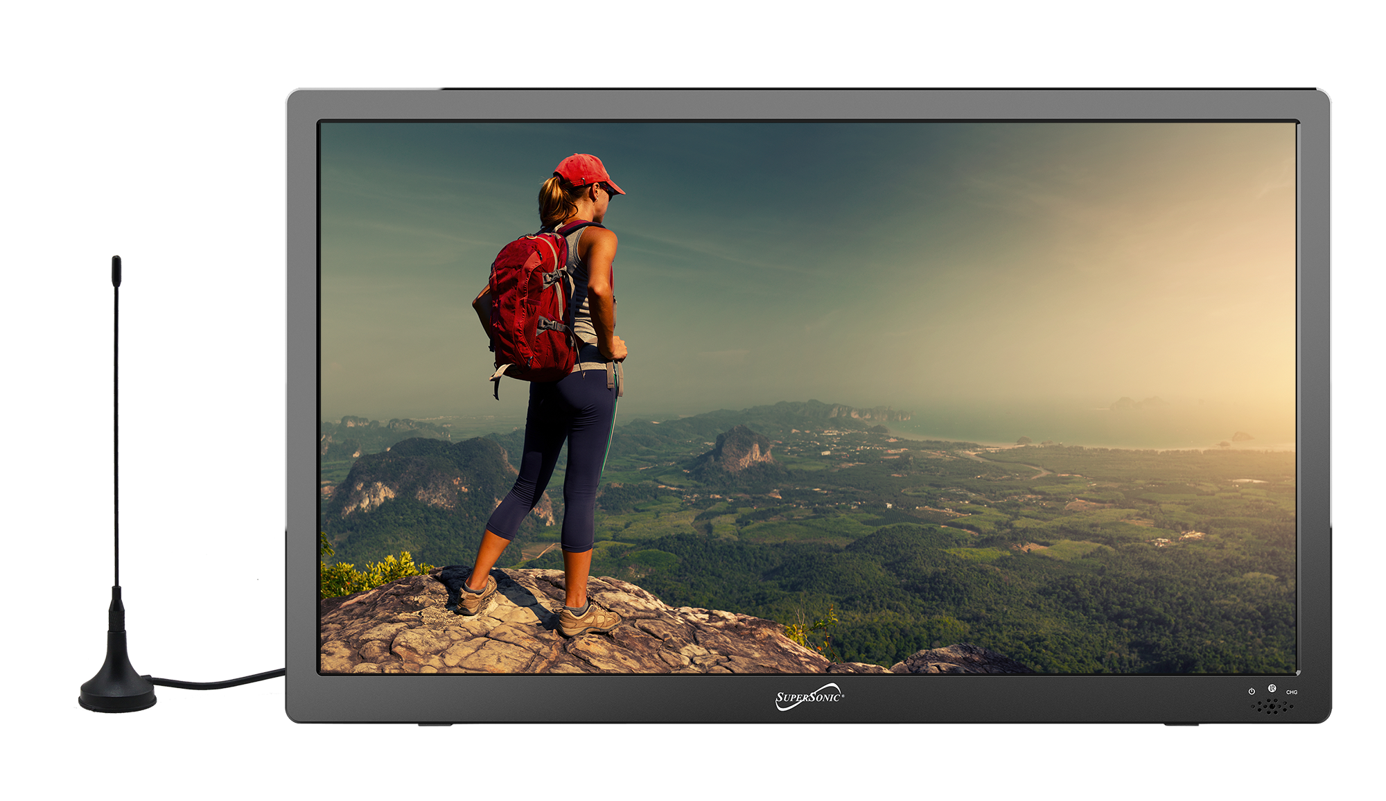 Supersonic Portable 16" 12 Volt Digital LED TV with USB, SD, and HDMI Input, Built-in Rechargeable Lithium Ion Battery and FM Radio (SC-2816)
