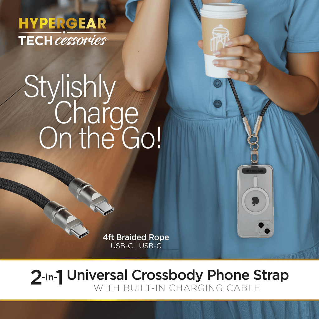 HyperGear 2-in-1 Universal Crossbody Phone Strap and Charging Cable