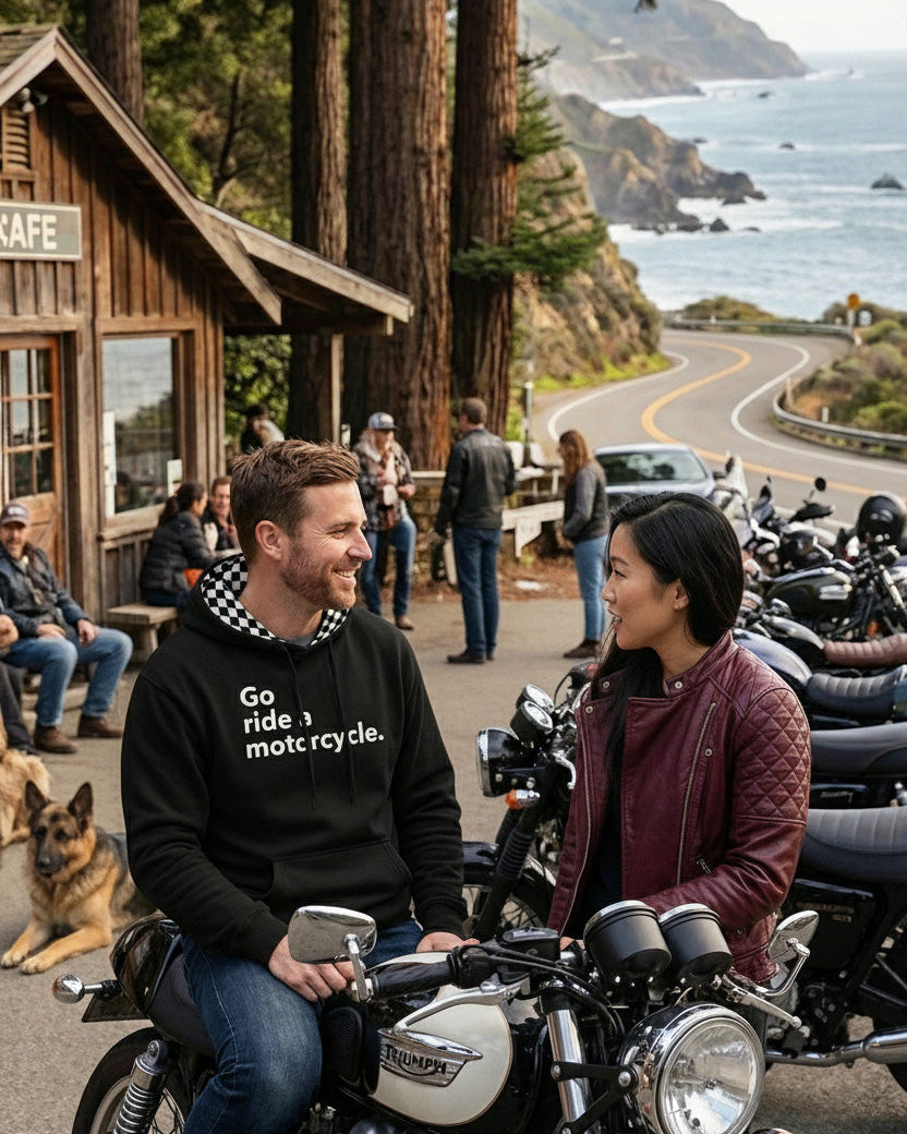 "Go ride a motorcycle" Checkered Flag Pullover Hoodie