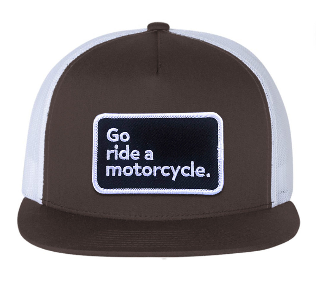 'Go ride a motorcycle' White Mesh Trucker Hat