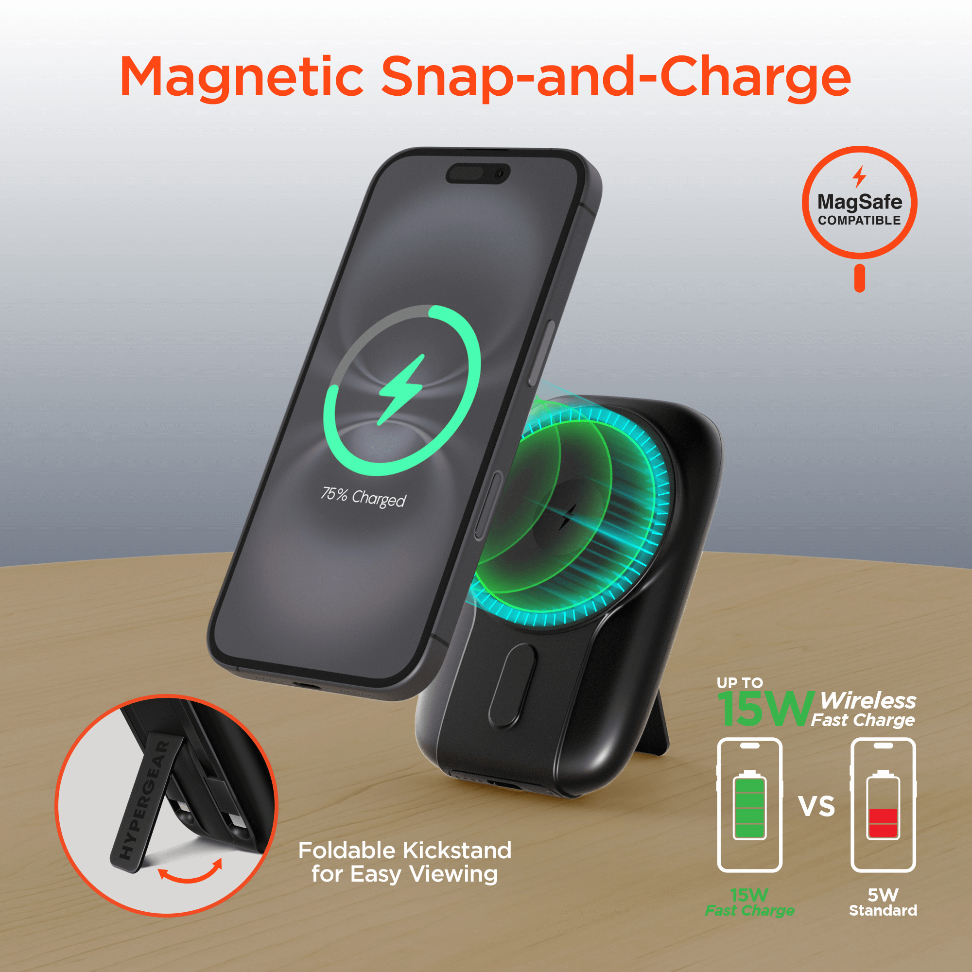 HyperGear Mag Grip Go 5000mAh Wireless Power Bank