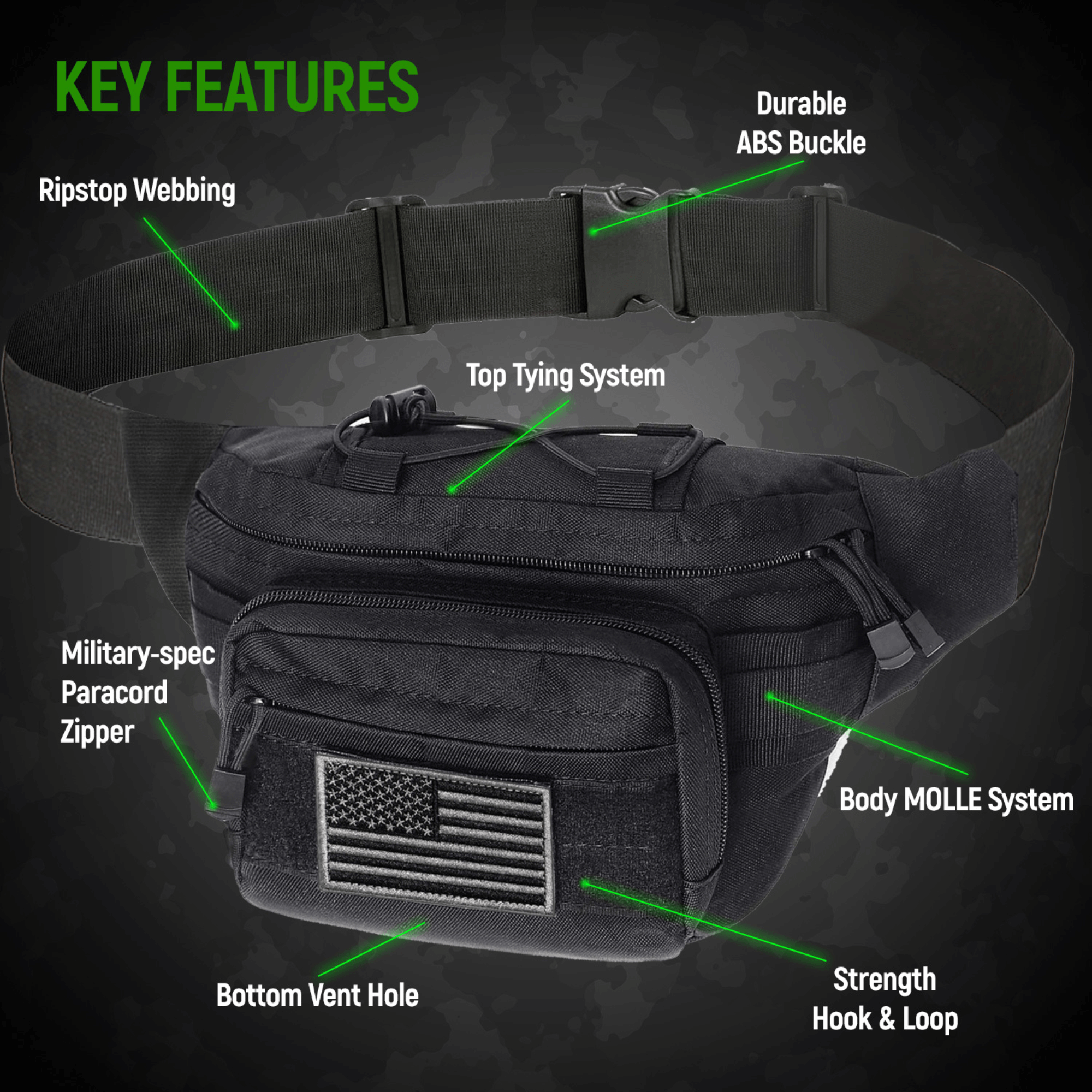XGear Tactical Hunting Fanny Pack with USA Flag Patch