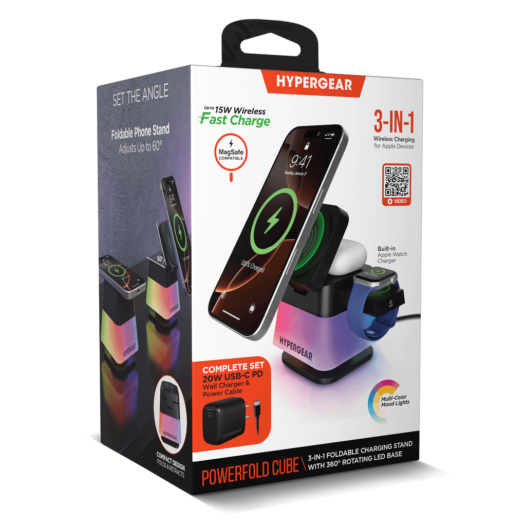 HyperGear PowerFold Cube RGB 3-in-1 Wireless Charging Stand