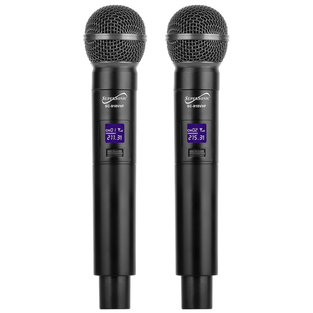 Supersonic VHF Dual Fixed Channel Professional Wireless Microphone with Carry Case