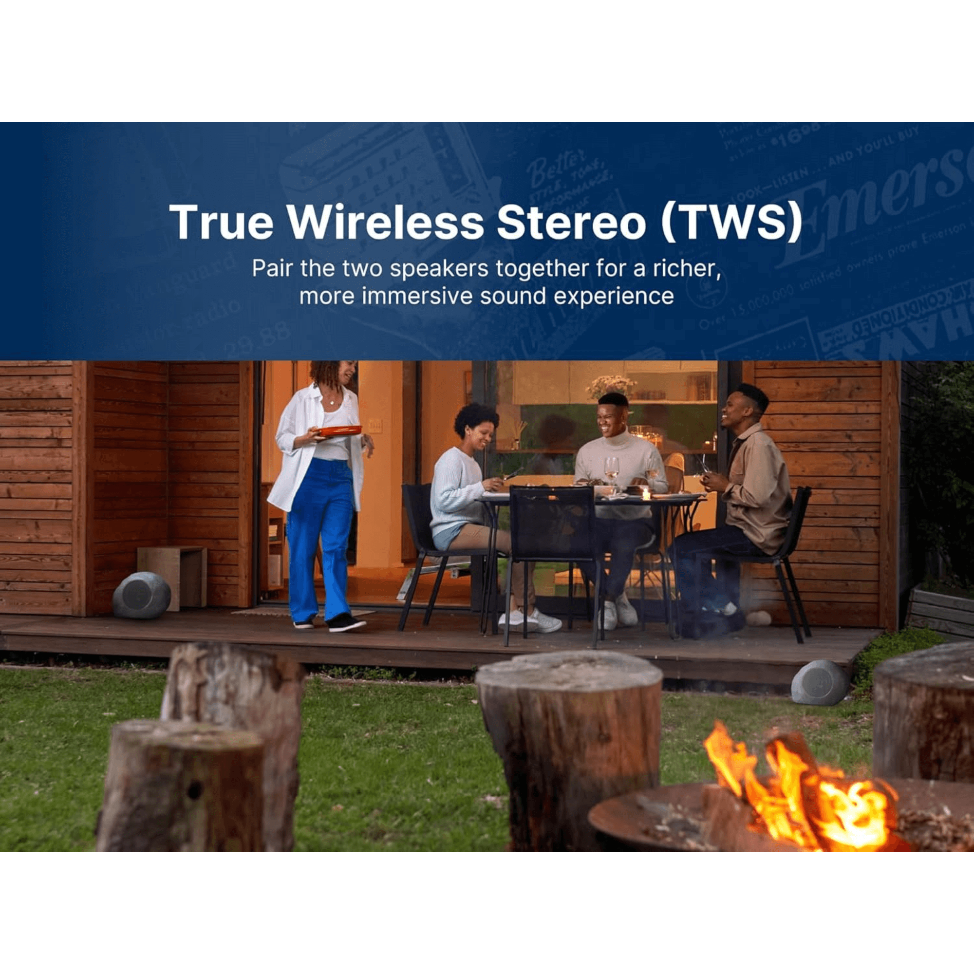Emerson 1-Pair Mini Pebbles Duo Bluetooth Outdoor Speakers
