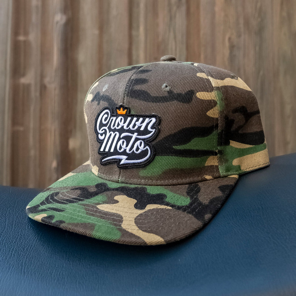 Crown Moto Script Heavy Duty Camo Snapback Hat