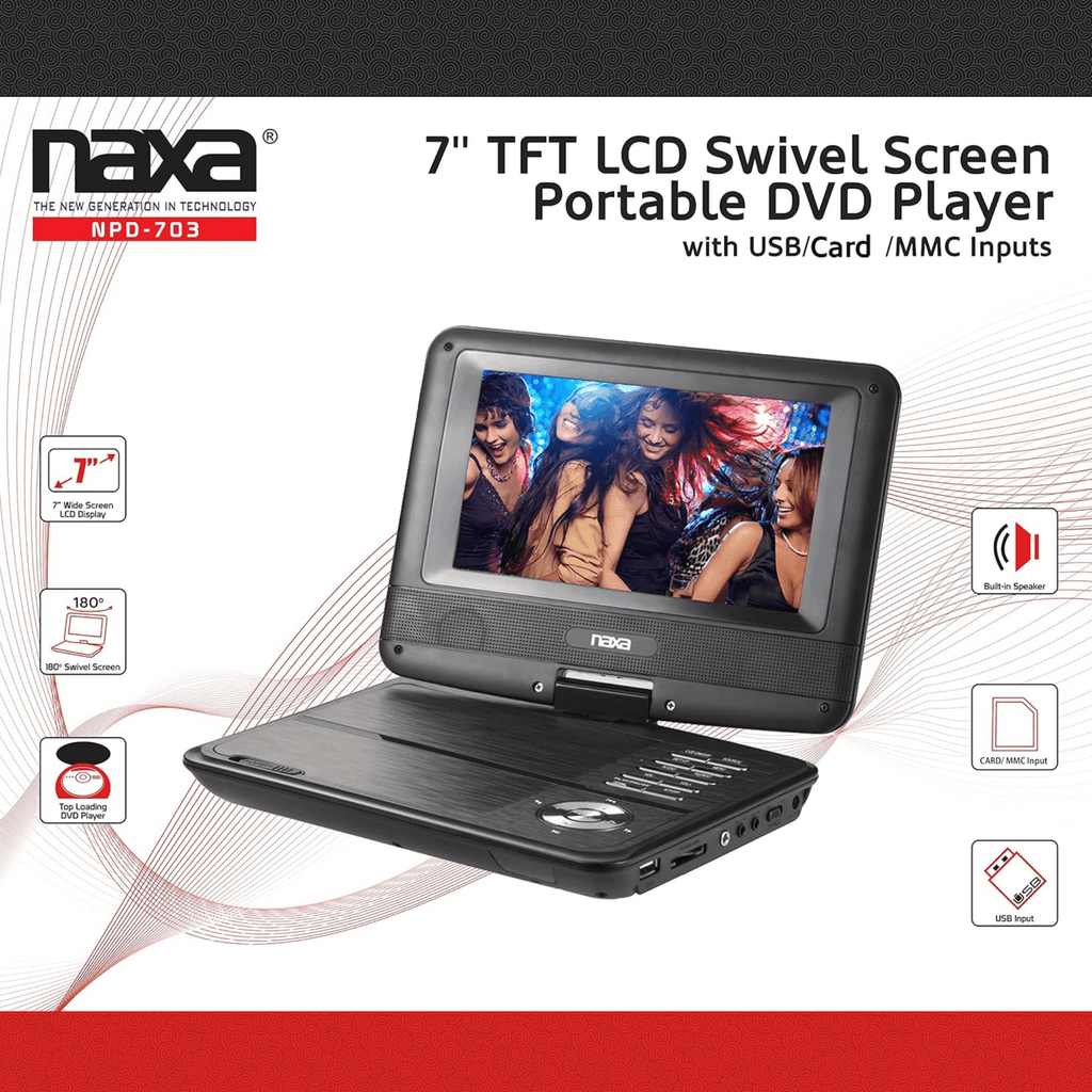 Naxa 7" TFT LCD Swivel Screen Portable DVD Player - Refurbished