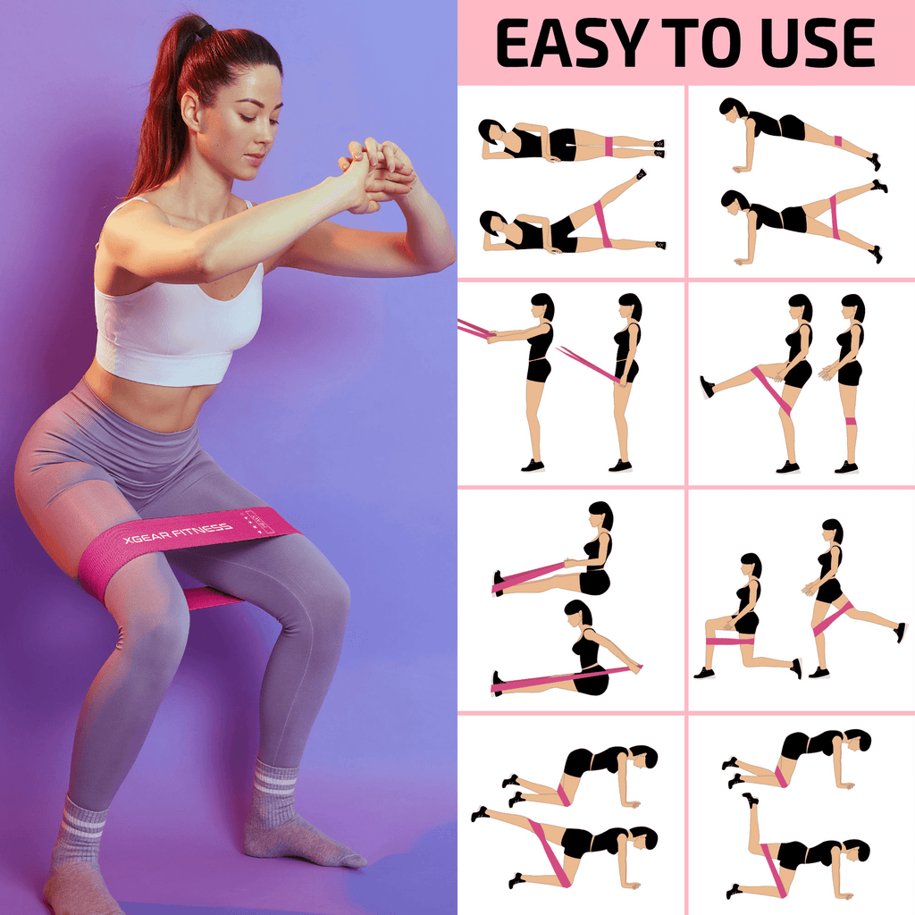 XGear Fitness Loop Resistance Band Set of 5 for Women with Carry Bag